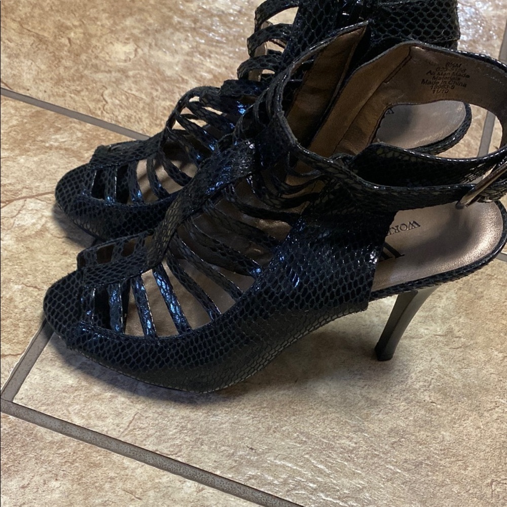 Black Strappy Stiletto Heels 6.5 Summer Night Club Dark Romance Coquette